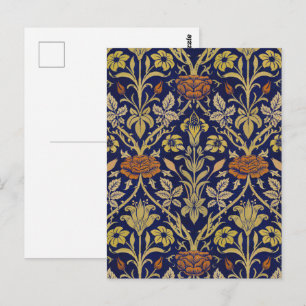 Morris Blue Background Rose & Lily Blume Muster Postkarte