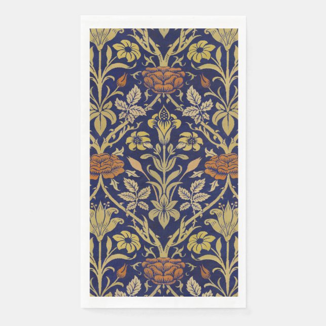 Morris Blue Background Rose & Lily Blume Muster Serviette (Vorderseite)