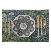 Morris-Druck-Platzset mit antiker bemalter Platte