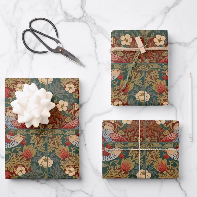 Morris - Erdbeer-Dieb  #2 Blumenmuster  Geschenkpapier Set (Vorderseite)
