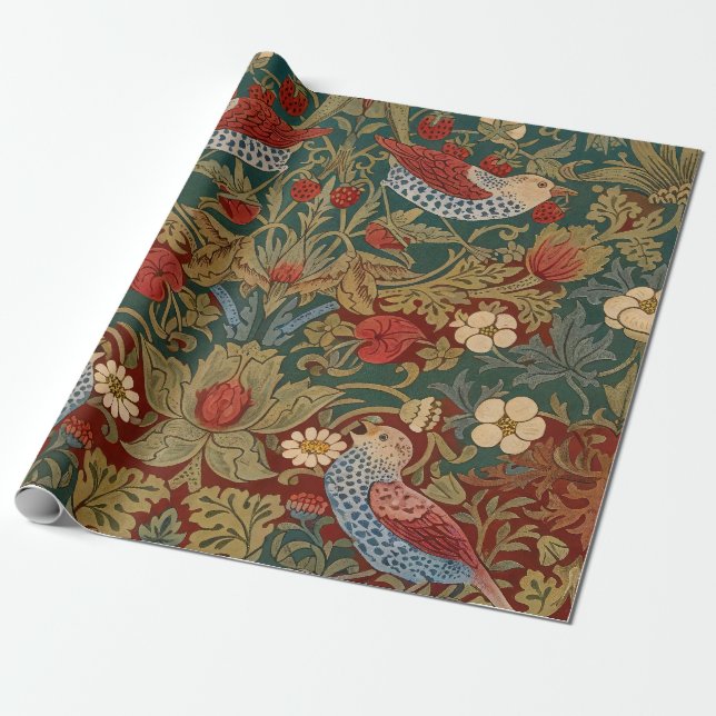 Morris - Erdbeerdieb #2 Blumenmuster Geschenkpapier (Ungerollt)