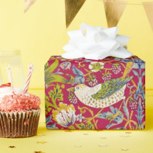 Morris Erdbeerdieb Himbeerrot-Limonengrün-Blumenmu Geschenkpapier