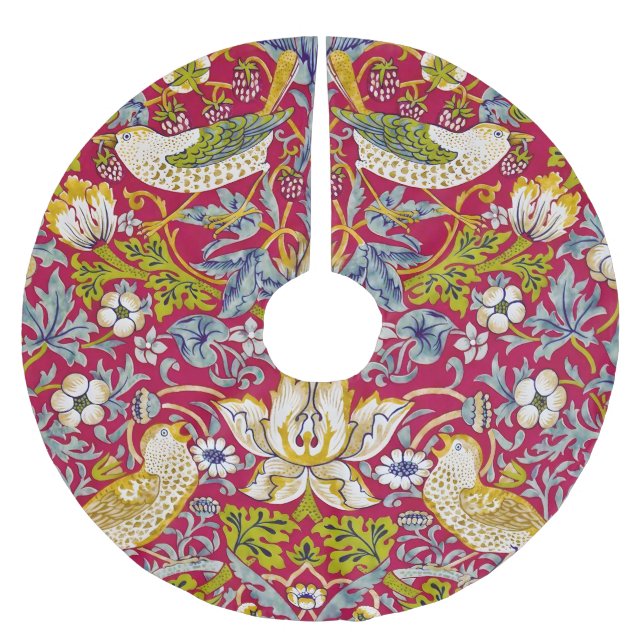 Morris Erdbeerdieb Himbeerrot-Limonengrün Floral Polyester Weihnachtsbaumdecke (Vorderseite)