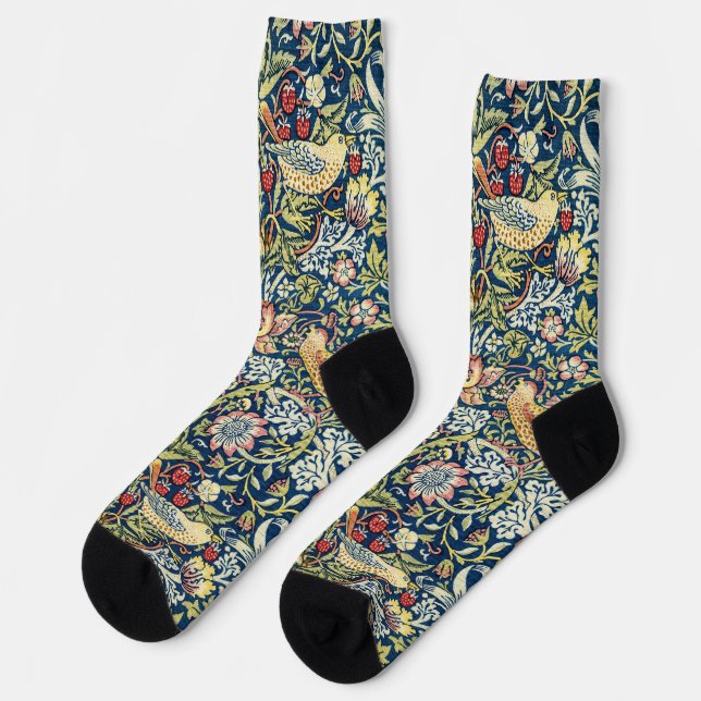 Morris - Erdbeeren-Dieb-Muster für Vögel und Blume Socken (Linkes Detail)