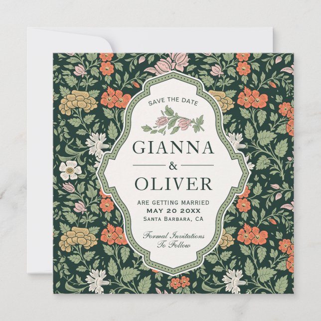 Morris Floral Garden Wedding Save the Date Card Einladung (Vorderseite)