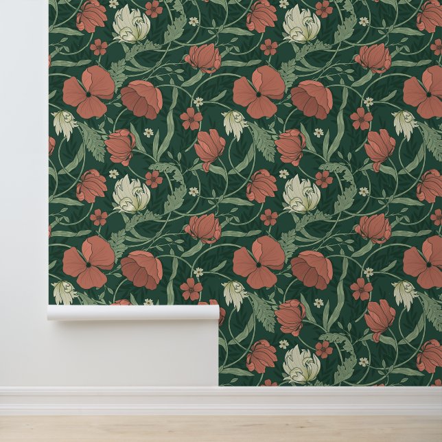 Morris Garden Green & Red Tapete (Anwendung)
