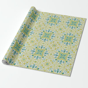 Morris Gelb Türkis Reben- und Blumenmuster Geschenkpapier