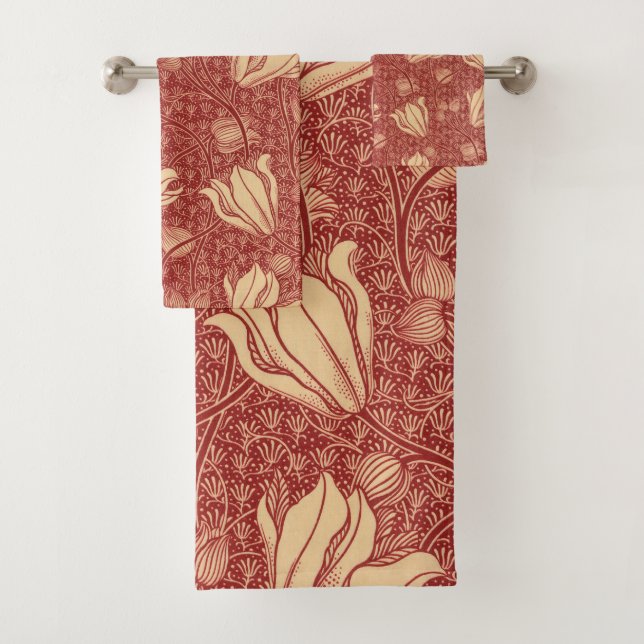 Morris Inspiré Lily Flower Botanique Rouge Textile (En situation)