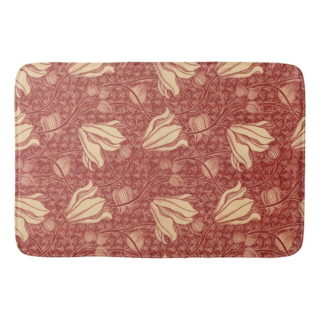Morris Inspiriert Lily Blume Botanical Red Textile Badematte (Vorderseite)