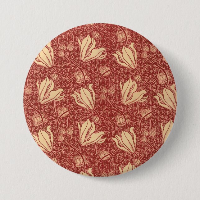 Morris Inspiriert Lily Blume Botanical Red Textile Button (Vorderseite)