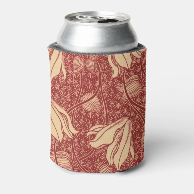 Morris Inspiriert Lily Blume Botanical Red Textile Dosenkühler (Kanne Rückseite)