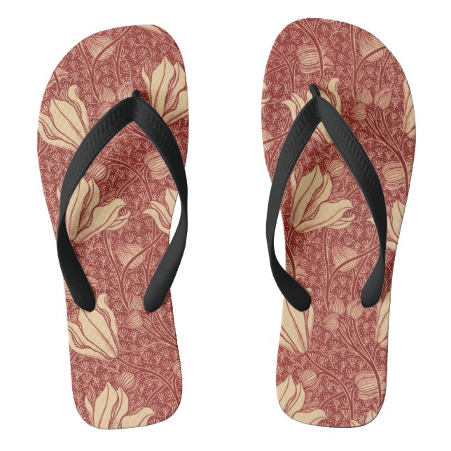Morris Inspiriert Lily Blume Botanical Red Textile Flip Flops (Fußbett)