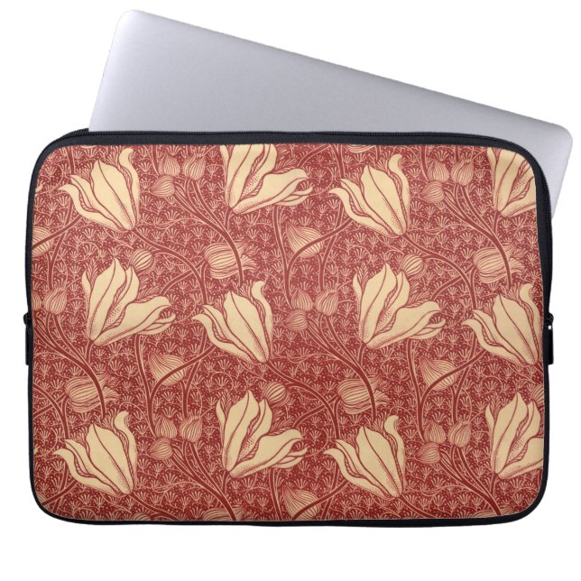 Morris Inspiriert Lily Blume Botanical Red Textile Laptopschutzhülle (Vorderseite)