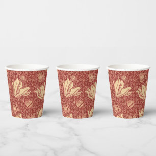 Morris Inspiriert Lily Blume Botanical Red Textile Pappbecher