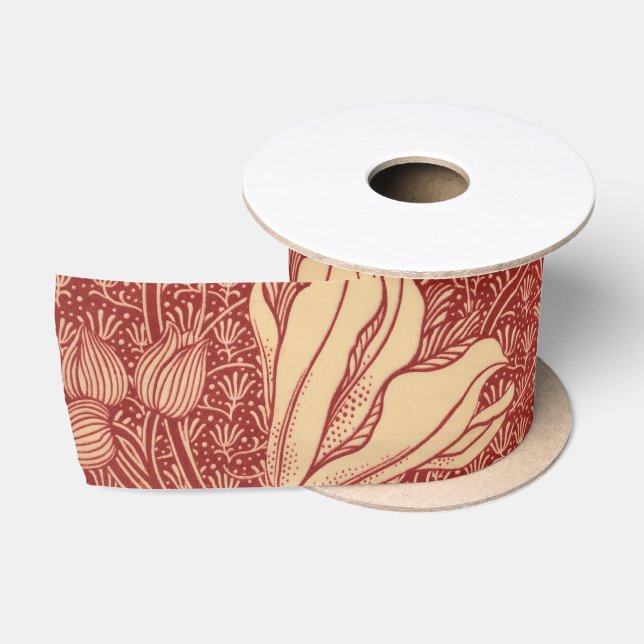 Morris Inspiriert Lily Blume Botanical Red Textile Satinband (Spule)
