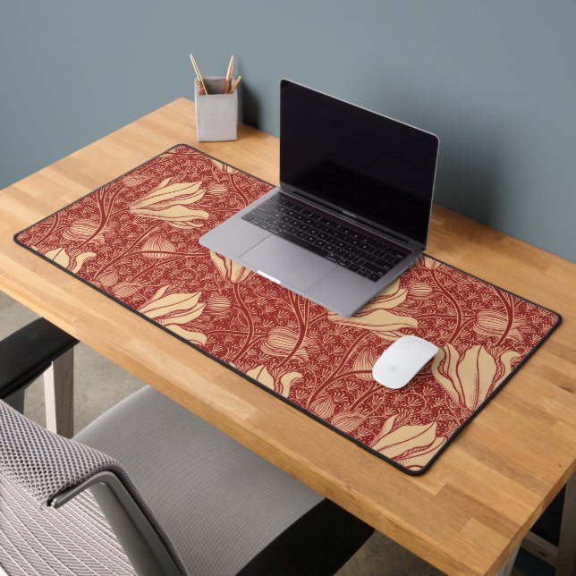 Morris Inspiriert Lily Blume Botanical Red Textile Schreibtischunterlage (Büro 2)