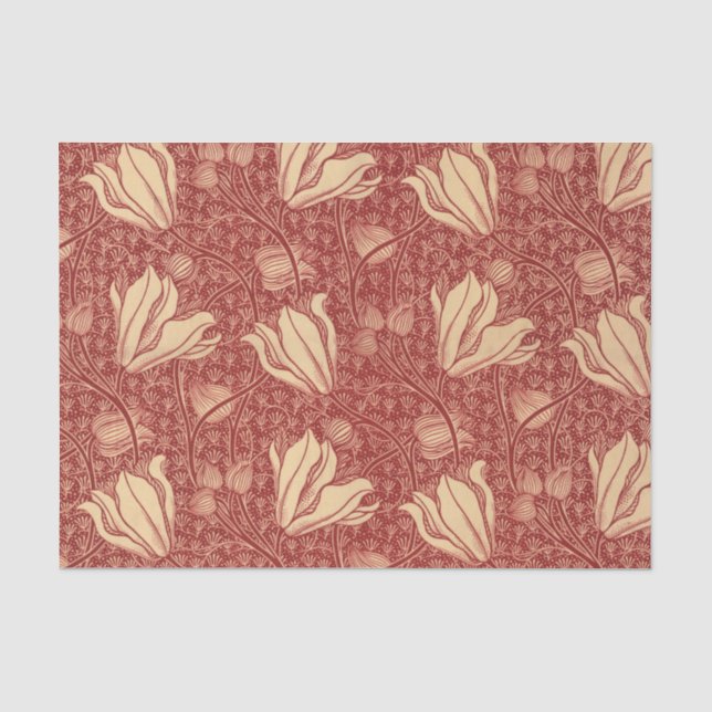 Morris Inspiriert Lily Blume Botanical Red Textile Seidenpapier (Vorderseite)