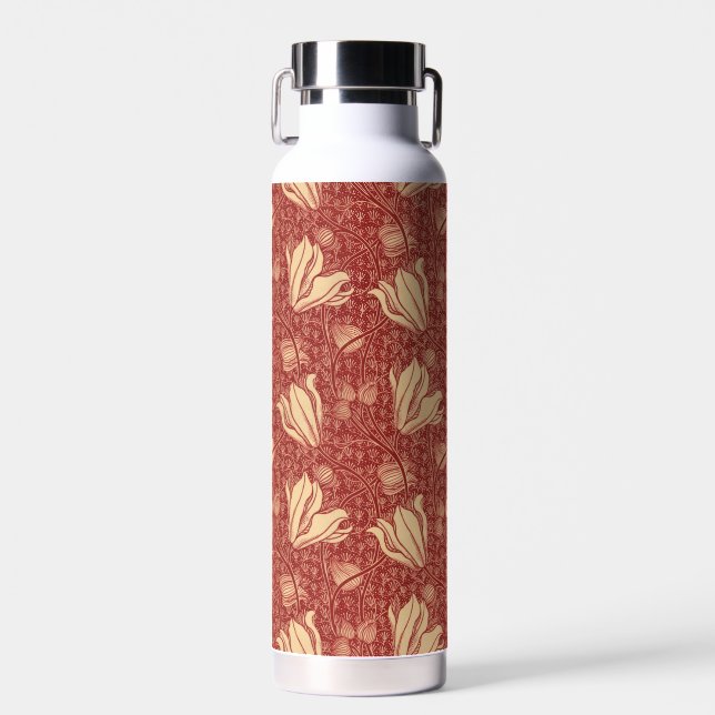 Morris Inspiriert Lily Blume Botanical Red Textile Trinkflasche (Vorne)
