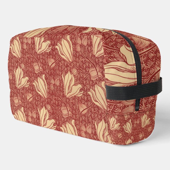Morris Inspiriert Lily Blume Botanical Red Textile Waschbeutel (Linke Seite)