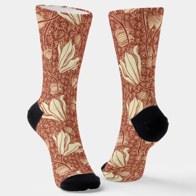 Morris Inspiriert Viktorianische Rote Lilienblüte  Socken (Gewinkelt)