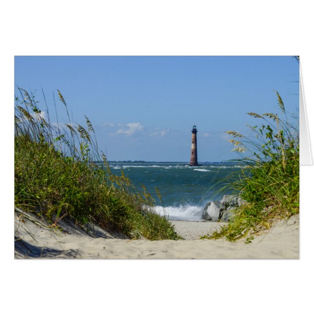 Morris Island Lighthouse Walkway Grußkarte (Vorderseite (Horizontal))