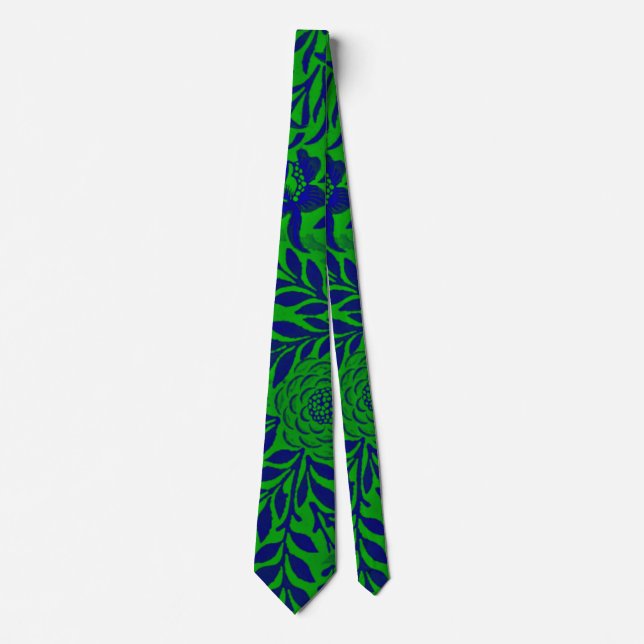 Morris - Larkspur in Vibrant Green and Blue Krawatte (Vorderseite)