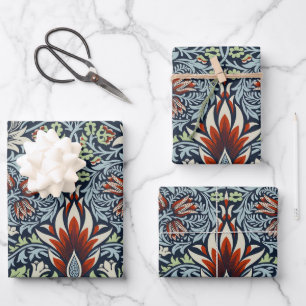 Morris Navy Blau Schlangenkopf-Blumenmuster-Tapete Geschenkpapier Set