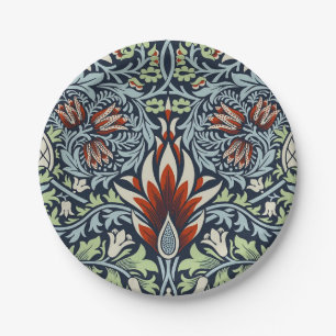 Morris Navy Blau Schlangenkopf-Blumenmuster-Tapete Pappteller