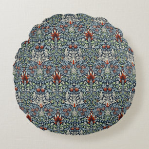Morris Navy Blau Schlangenkopf-Blumenmuster-Tapete Rundes Kissen
