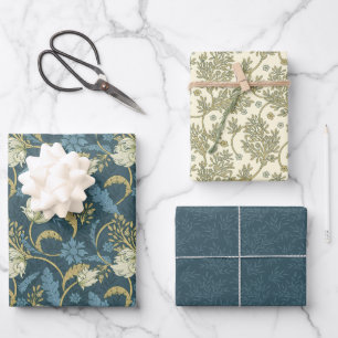 Morris Park Blau und grüne Blumenmaske Geschenkpapier Set