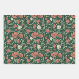 Morris Park Rot und grüne Blumendemasse Geschenkpapier Set