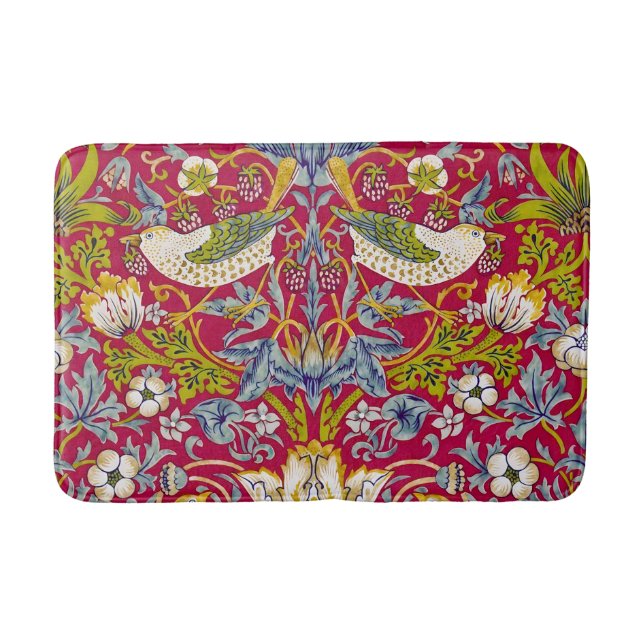 Morris Red Background Strawberry Diief Pattern Badematte (Vorderseite)
