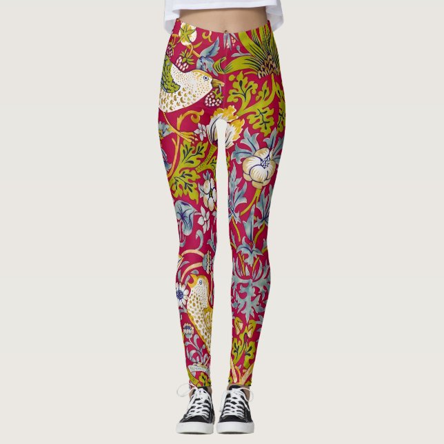 Morris Red Background Strawberry Diief Pattern Leggings (Vorderseite)