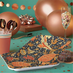 Morris - rotes, buntes Blumenmuster Papierplatte Pappteller