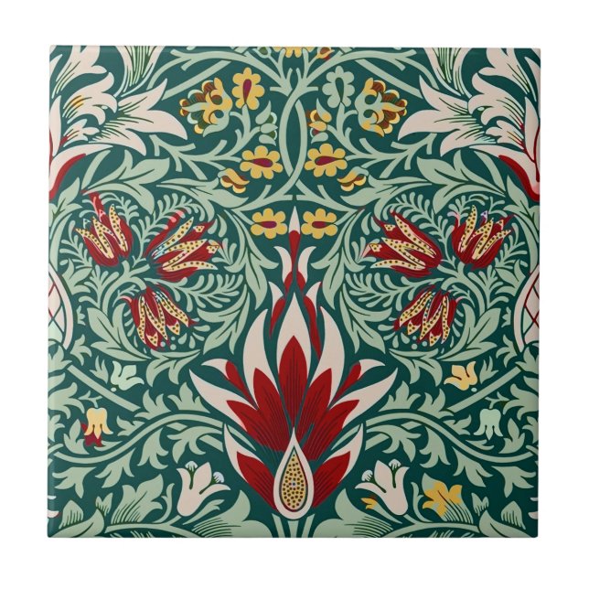 Morris Snakeshead Floral Classic Botanical Green Fliese (Vorderseite)