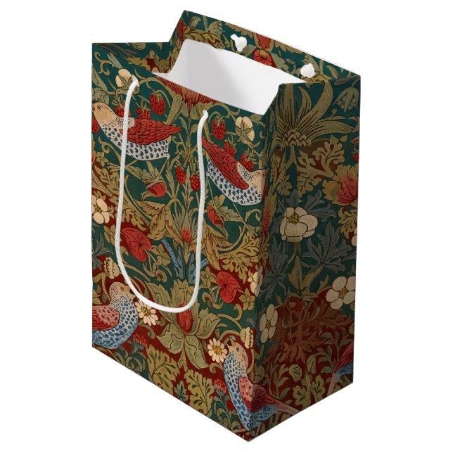 Morris - Strawberry Thief  #2 Floral Pattern  Mittlere Geschenktüte (Vorderseite Schrägansicht)