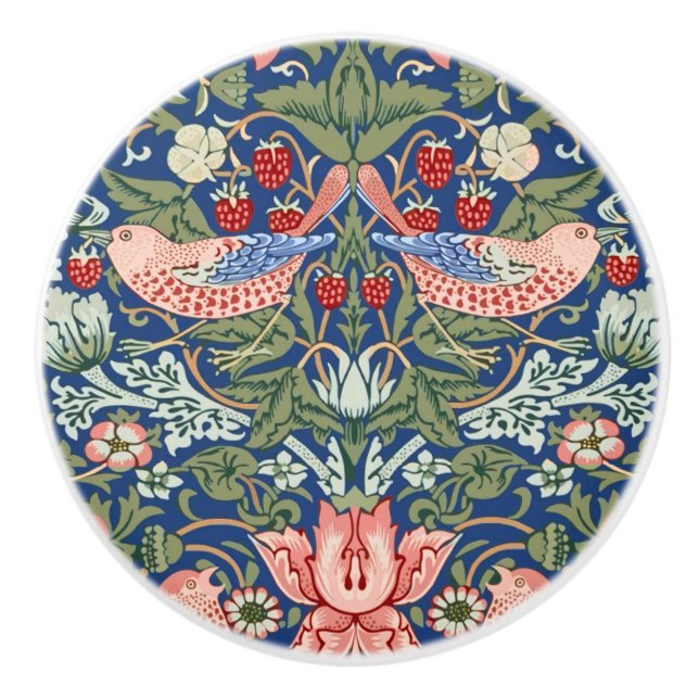 Morris Strawberry Thief Floral Pattern Blue Green Keramikknauf (Vorderseite)