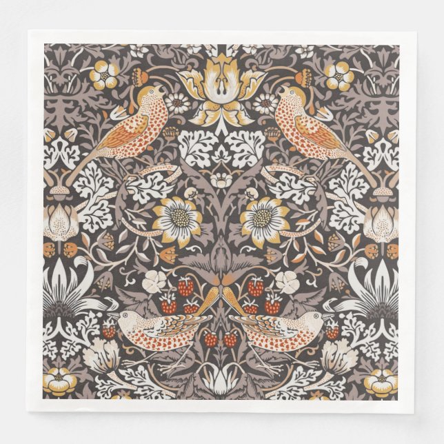 Morris Strawberry Thief Floral Pattern Earth Tones Serviette (Vorderseite)