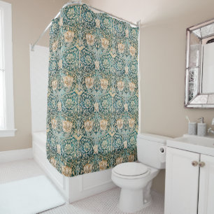 Morris Teal Blau Geißblatt Blumen Wallpaper Duschvorhang