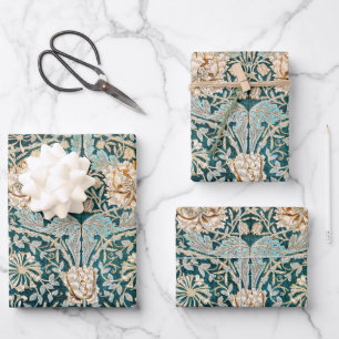 Morris Teal Blau Geißblatt Blumen Wallpaper Geschenkpapier Set