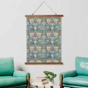 Morris Teal Blau Geißblatt Blumen Wallpaper Wandteppich Mit Holzrahmen