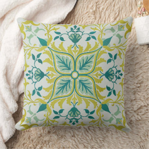 Morris Yellow Turquoise Vine & Blume Muster Kissen