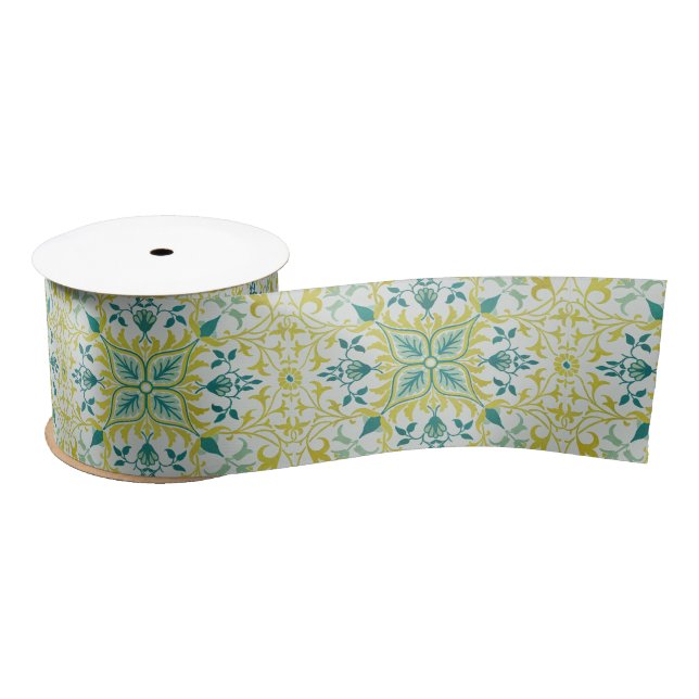 Morris Yellow Turquoise Vine & Blume Muster Satinband (Spule)