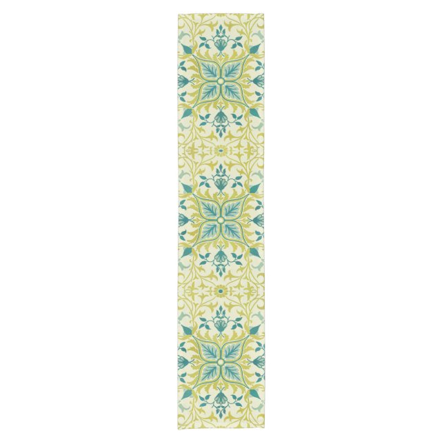 Morris Yellow Turquoise Vine & Flower Pattern Kurzer Tischläufer (Vorderseite)