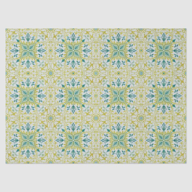 Morris Yellow Turquoise Vine & Flower Pattern Seidenpapier (Vorderseite)