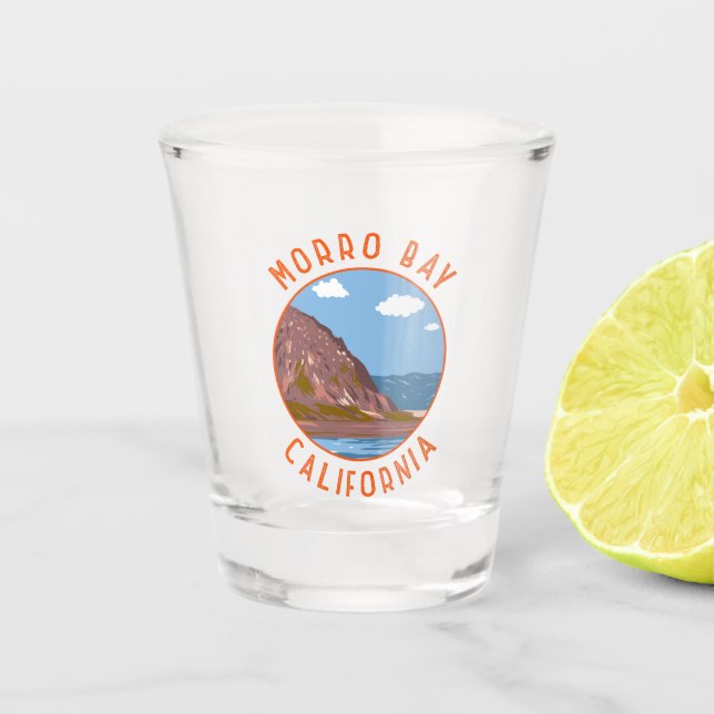 Morro Bay California Retro Distressed Circle Schnapsglas (Vorderseite)