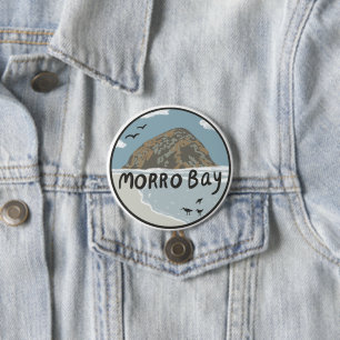Morro Bay Central California Illustration Beach Button