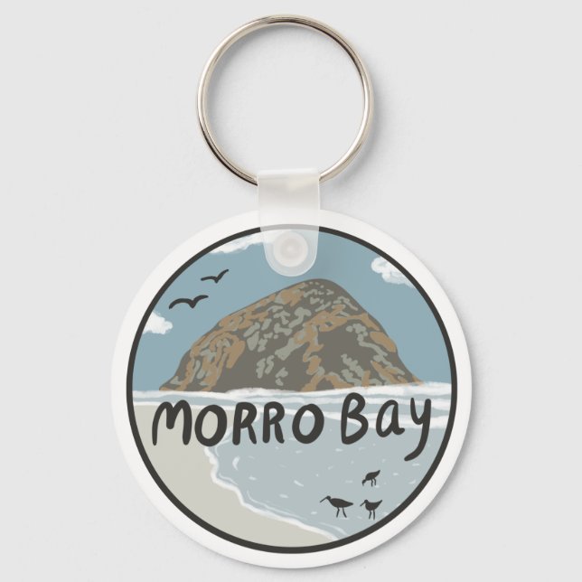 Morro Bay Central California Illustration Beach Schlüsselanhänger (Vorderseite)