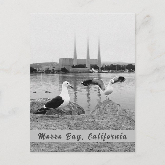 Morro Bay in Schwarz & Weiß Postkarte (Vorderseite)