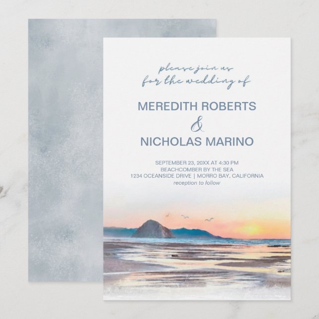 Morro Bay | Wasserfarben Beach Seascape Hochzeit Einladung (Vorne/Hinten)